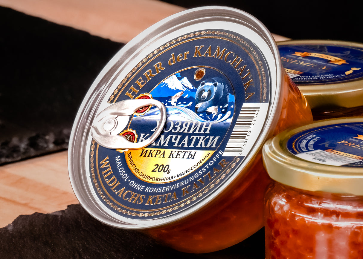 200g Herr der Kamchatka Keta Lachsrogen Malosol Roter Kaviar Wildfang KETA МАЛОСОЛЬНАЯ