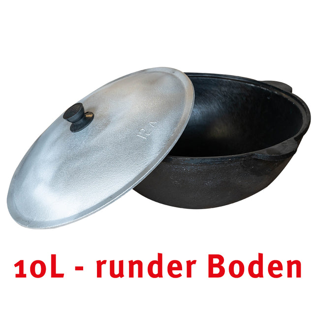 Ø 36cm 10 Liter Gusseisen Topf mit Deckel runder Boden Kasan Asia Wok Pilaw Plov 