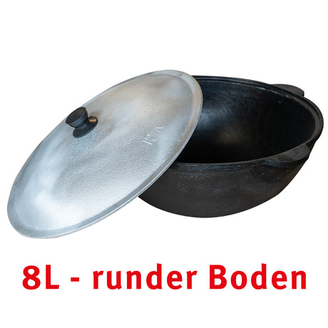 Ø 34cm 8 Liter Gusseisen Topf mit Deckel runder Boden Kasan Asia Wok Pilaw Plov auch für den Herd 