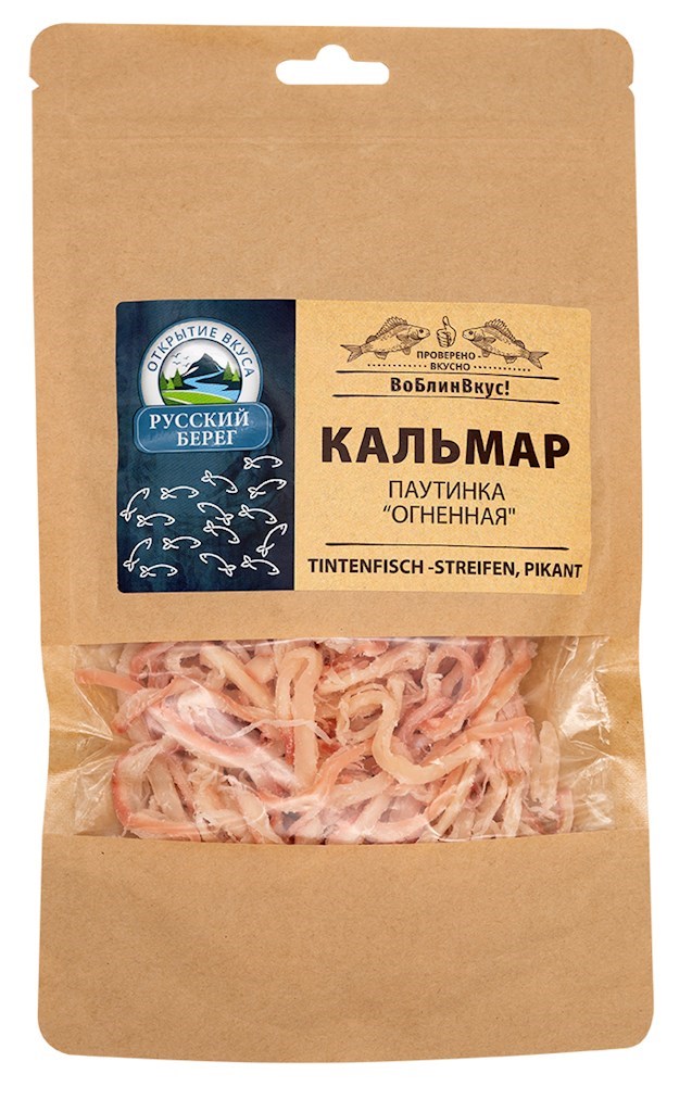 100g Russkij Bereg Tintenfischstreifen m Krabbengeschmack  // Кальмар, Стружка со вкусом Краба