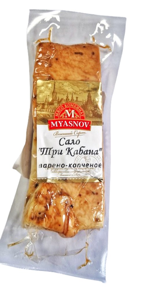 MYASNOV Speck "Drei Wildschweine" geräuchert ca. 250g  // Сало Три Кабана, варено-копченое