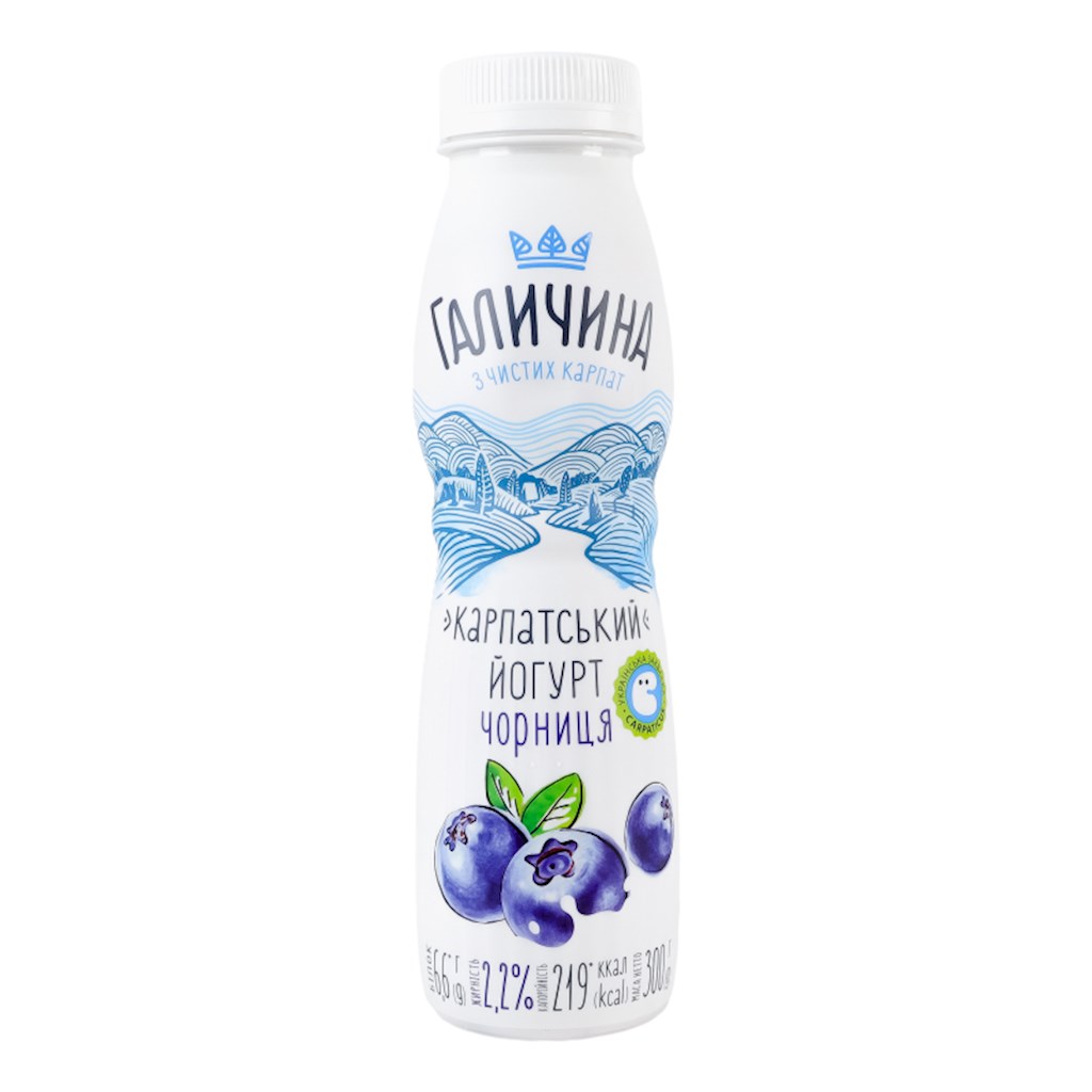 300g Galychyna Drink Joghurt mit Heidelbeergeschmack 2,2% Fett // Напиток «Йогурт Черничный » 2,2%
