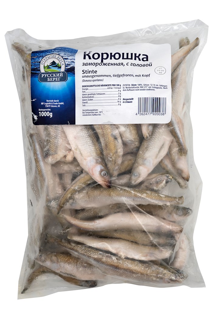 1kg Russkij Bereg Stinte unausgenommen  -18°C // Корюшка с головой -18°С