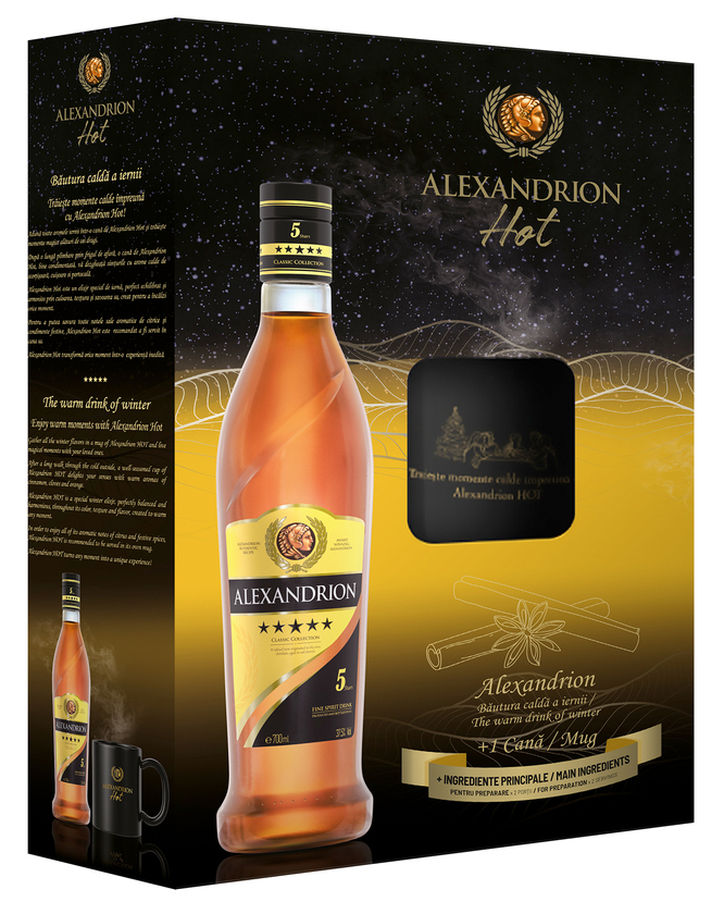0,7 Liter Alexandrion HOT 5 STERNE Classic Collection Alc.37,5% Vol. Geschenkverpackung inkl. Tasse