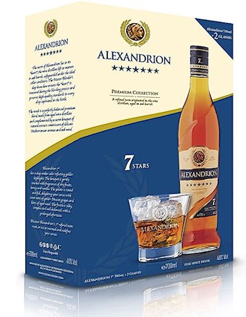 10318_06072020175133 0,7 Liter Alexandrion 7 STERNE Premium Collection Alc.40 % Vol. Geschenkverpackung mit 2 Gläsern
