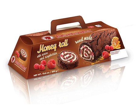 300g Marlenka Honig-Biskuitrolle mit Kakao und Himbeeren // Медовый рулет с какао и малиной