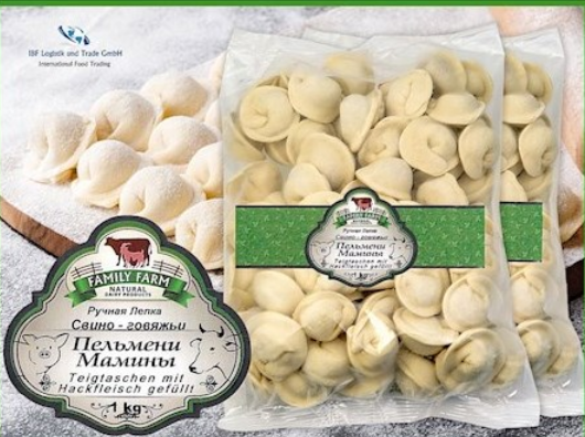 0,5kg Family Farm Pelmeni Mama`s handgemacht S/R  // Family Farm Пельмени Мамины ручной лепки свино/говяжи