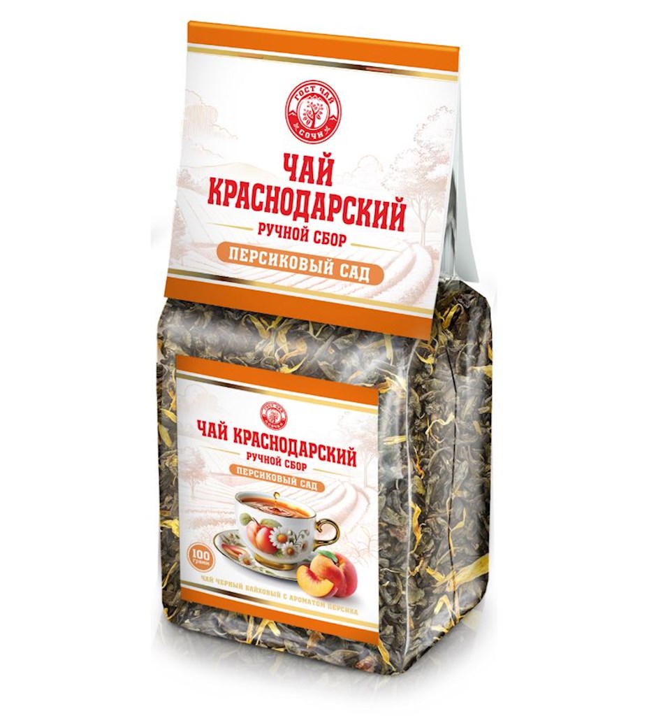 100g KrasnodarGostTee grüner Tee Pfirsichgarten  // Зеленый Чай Персиковый сад 