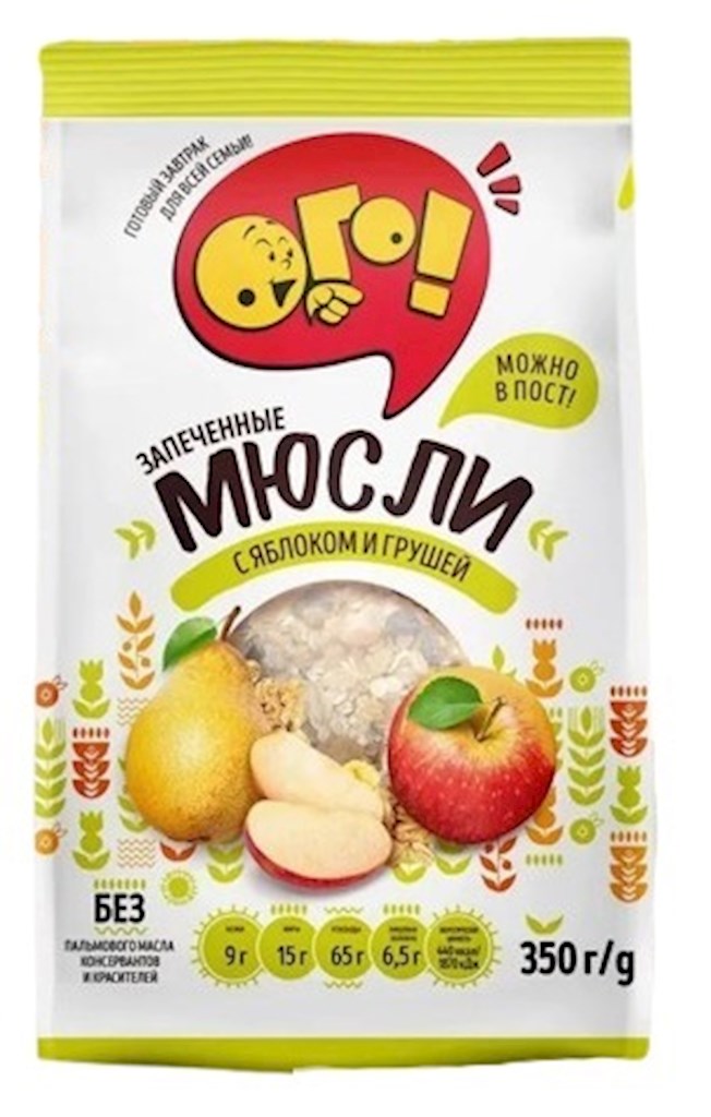350g OGO! Müsli gebacken mit Apfel und Birne // Мюсли запеченнуе с Яблоком и Грушей