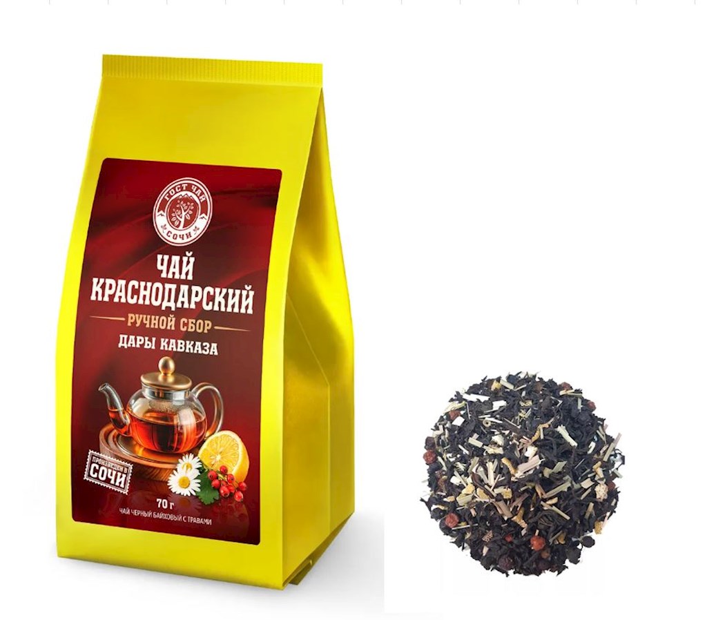 70g KrasnodarGostTee Schwarzer Tee „Gaben des Kaukasus“ // Черный Чай "Дары кавказа" 