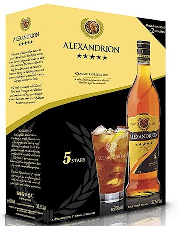 0,7 Liter Alexandrion 5 STERNE Classic Collection Alc.37,5% Vol. Geschenkverpackung mit 2 Gläsern