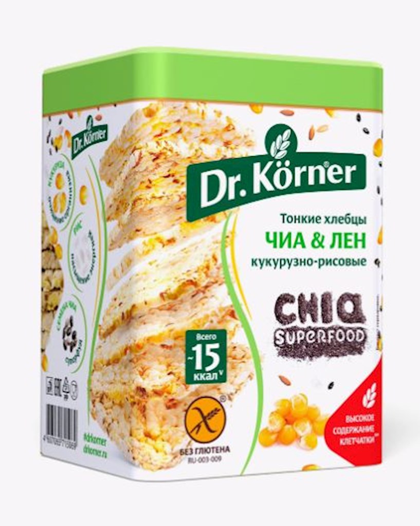 100g Dr. Körner Dünnes Knäckebrot mit Leinsamen und Chia // Хлебцы с семенами льна и чиа