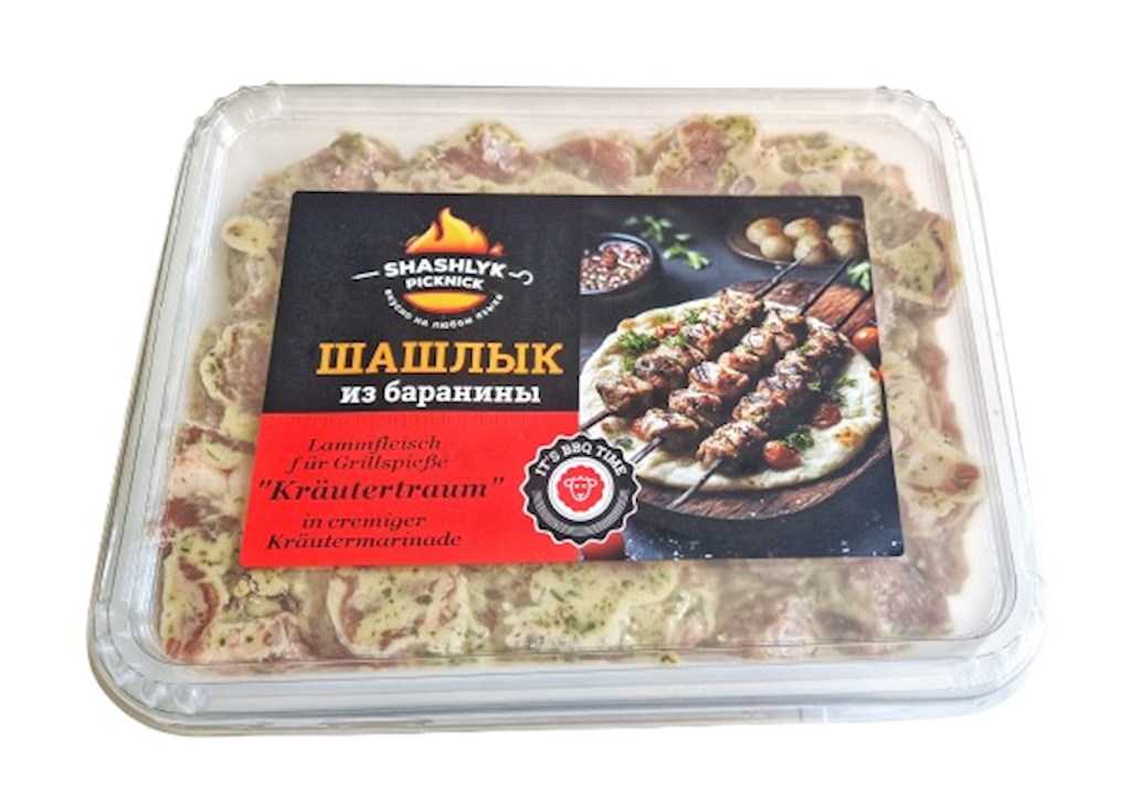 1,0 kg PICKNICK Schaschlik Lamm Halal "Kräutertraum" -18°C // Шашлык из баранины халяль зелень/сливки