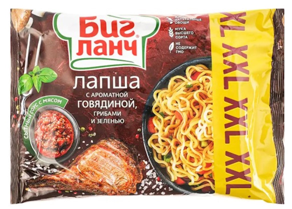 100g Big Lunch Nudel mit Rindgeschm. Pilze, Kräuter XXL // Биг Ланч Лапша со вкусом говядины, с грибами и зеленью
