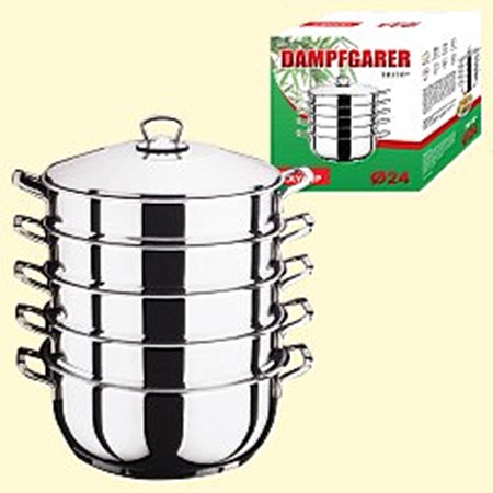 Dampfkocher 24 cm 6Tlg; Edelstahl mit Metallgriffen // Пароварка 24 см 6 шт
