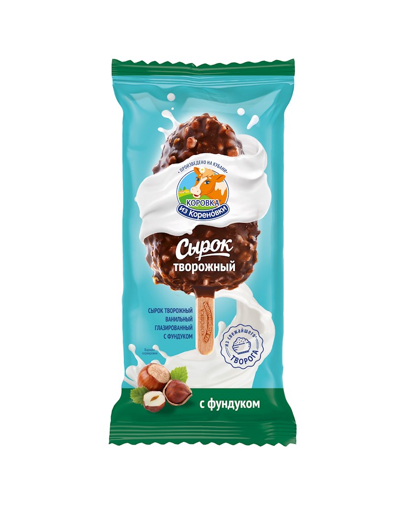 50g KiK QR in Milchschokoladeglasur, am Stiel/Haselnuß  // Сырок творожный ванильный с фундуком,  на палочке