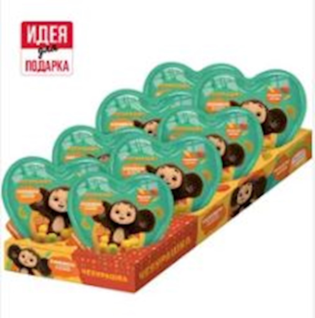 15g Cheburashka Lutscher in Plastikherz m Geschenk // Карамель в пластиковом сердце с подарком