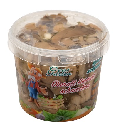 500g Kuz.Kad. Pilzfäßchen mit Austernpilze und Meerrettic // Грибной Бочонок в чесночном рассоле с хреном