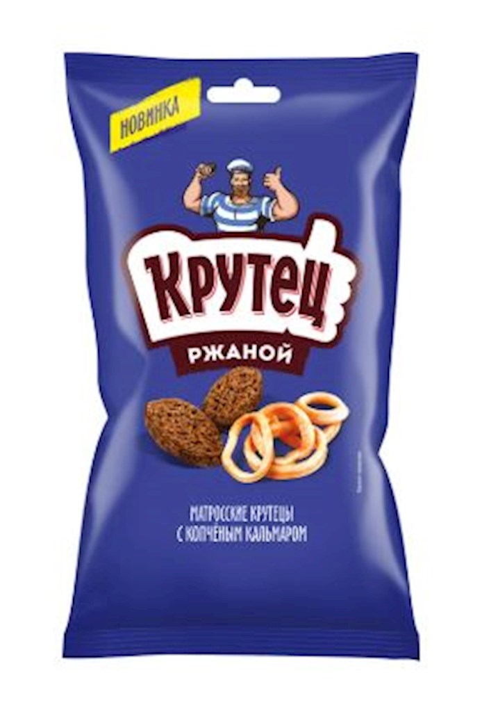 100g Krutec Zwieback mit Räucher-Tintenfischgeschmack // Сухарики ржаные со вкусом копченого кальмара