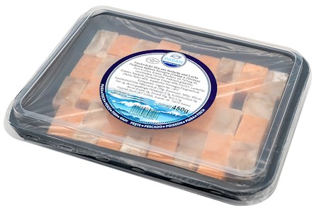 450g Fischwürfel Seelachs und Lachs -18°C // Рыбные кубики микс (сайда, лосось)